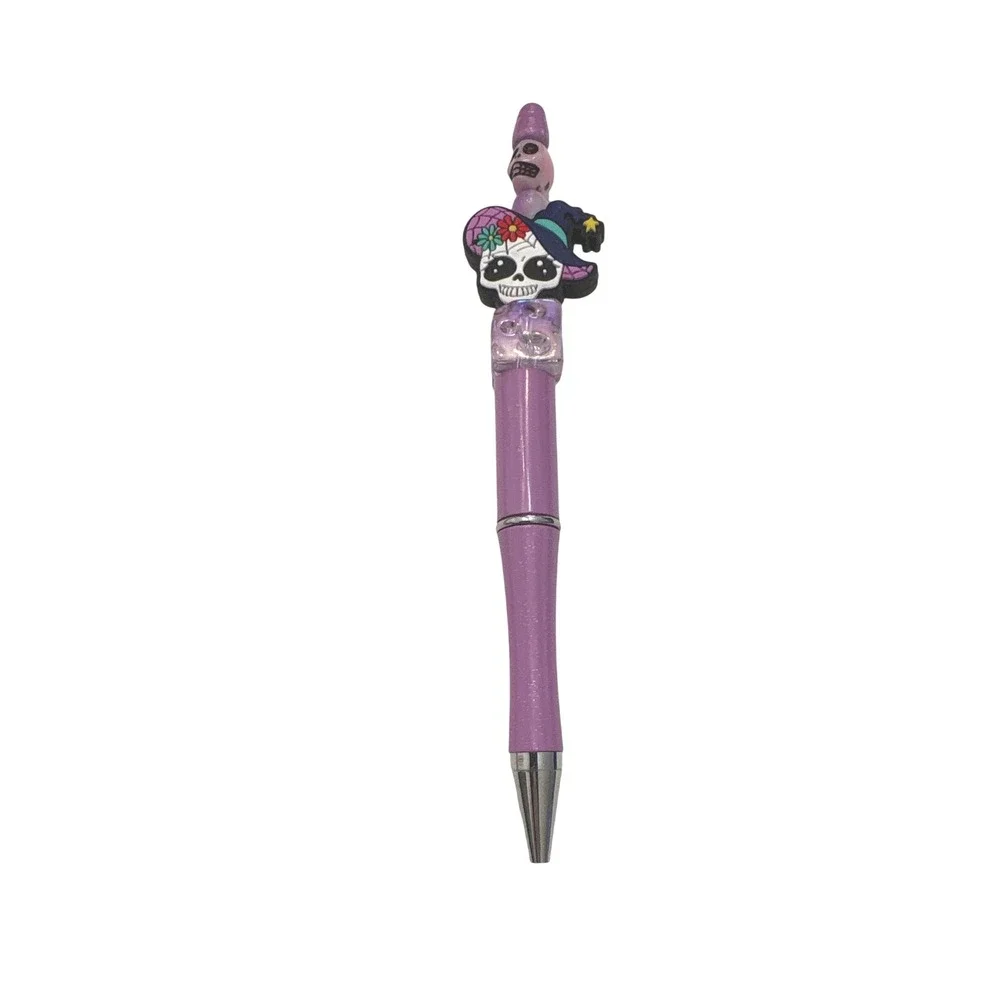 Handmade Sugar Skull Beaded Pen Purple Metallic Halloween Witch Day of the Dead